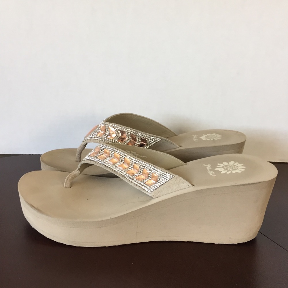Yellow Box platform embellished thongs, size 9